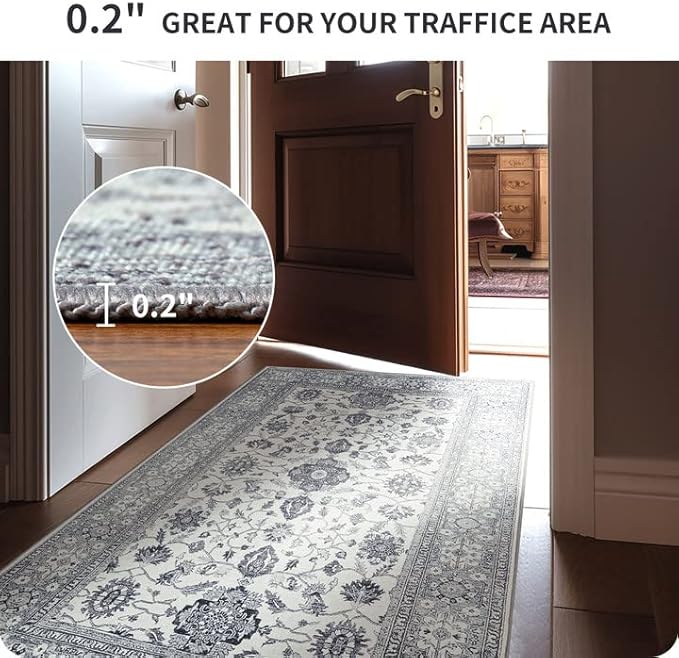 ILANGO Non Slip Runner Rugs for Hallway, 5'x7' ft Distressed Traditional Kitchen Washable, Carpet Runner Floor Mat for Indoor Entryway Bedroom Laundry Room, Easy to Clean