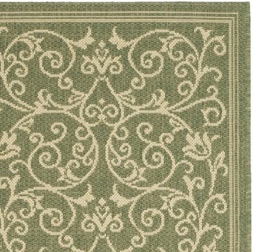 SAFAVIEH Courtyard Collection 2' x 3'7" Olive / Natural CY2098 Scroll Indoor/ Outdoor Waterproof Easy Cleaning Patio Backyard Mudroom Accent Rug