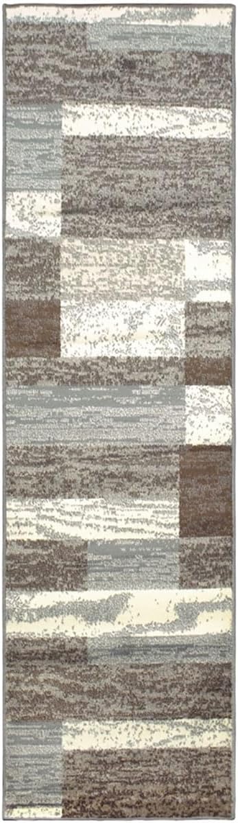 Superior Indoor Runner Rug, Jute Backed, Modern Geometric Patchwork Floor Decor for Bedroom, Office, Living Room, Entryway, Hardwood Floors, Rockwood Collection, 2' 7" x 10', Light Blue-Ivory