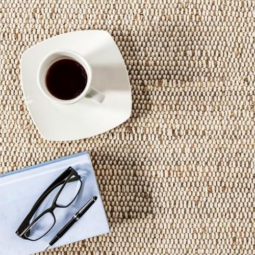 GRUHUM Jute Cotton Area Rug 9'x12' ft Large Rectangle Hand Woven Natural Farmhouse Rug for Living Room, Bedroom Kitchen - Rustic Vintage Bohemian Eco-Friendly Home Décor 9x12 Natural