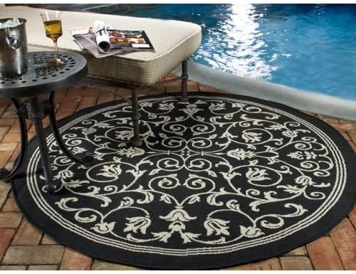 SAFAVIEH Courtyard Collection 2'3" x 6'7" Black / Sand CY2098 Scroll Indoor/ Outdoor Waterproof Easy Cleaning Patio Backyard Mudroom Runner Rug
