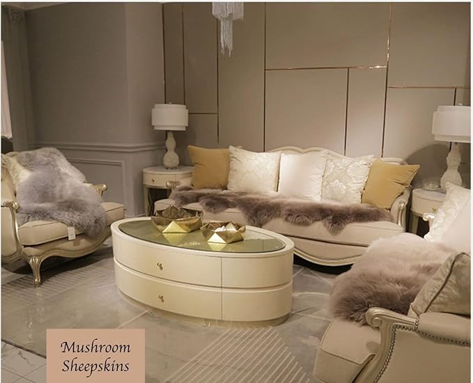 HUAHOO Premium Genuine Sheepskin Rug Real Australia Sheepskin Natural Lambskin Fur Area Rug Seat Covers for Kids Bedroom Sofa Chair Cover Pets Dogs Mat Double Pelt/2' x 3' Mushroom