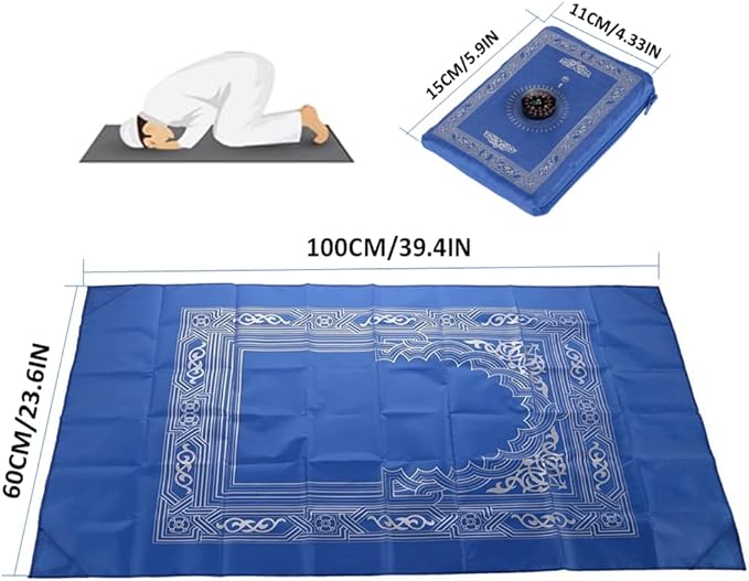 2-Piece Travel Prayer Mat, 60cm*100cm Portable, Waterproof, Compass Design, Green, Blue