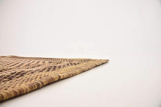 Unique Loom Outdoor Border Collection Area Rug - Multi Border (2' 2" x 6' Runner, Light Brown/ Brown)
