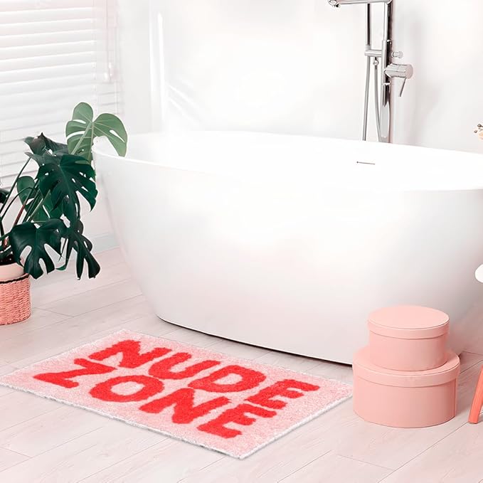 20x31 - Non Slip Bathroom Runner - Absorbent Shower Mat - Quick Dry - Pink Bath Rug