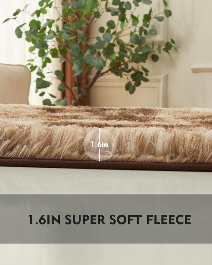4x6 Fluffy Shag Living Room Rugs, Indoor Tie-dye Brown Furry Area Rug, Bedroom Super Soft Anti-Skid Shaggy Floor Carpet, Kids Girls Boys Room, Dorm Nursery RoomsHome Decor Aesthetic