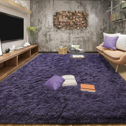 Tepook Super Soft Fluffy Rug for Bedroom, Modern Shaggy Rug Fuzzy Kids Rug for Living Room, Plush Indoor Nursery Home Decor Rug with Non-Slip Bottom, Gray Purple, 6 X 9 Feet