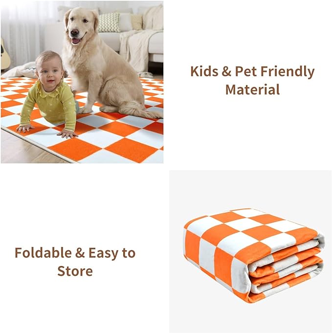 Terrug Orange and White Small Checkered Rug for Bedroom, 2x3 Soft Washable Rug with Non Slip Backing, Low Pile Throw Carpet for Entryway Hallway Kitchen Laundry Room