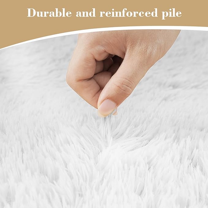 Fluffy Rug Shaggy Area Rug, White 6x9 Area Rugs for Living Room, Large Shag Area Rugs for Bedroom Kids Room Home Decor, Upgrade Anti-Skid Rectangular Fuzzy Rugs