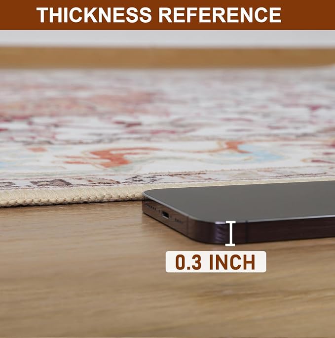 Vitnage Beige Area Rug, Low Pile Washable Rugs, Non-Slip Distressed Rugs for Bedroom, Living Room, Kitchen, Dining Room (Beige, 8x10)