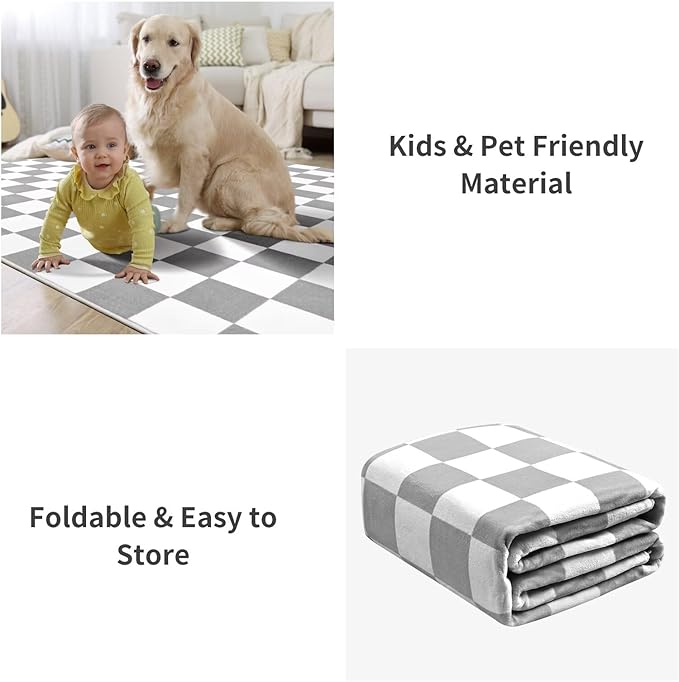 Terrug Grey and White Small Checkered Rug for Bedroom, 2x3 Soft Washable Rug with Non Slip Backing, Low Pile Throw Carpet for Entryway Hallway Kitchen Laundry Room