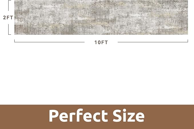 AMOAMI 2 x 10 Hallway Runner Rug Non Slip Super Soft Long Runner Rugs Machine Washable Low Pile Modern Abstract Runners for Hallways for Bedroom Laundry Room Kitchen, Beige