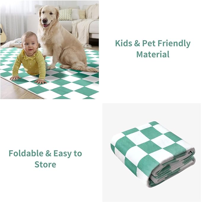 Terrug Green and White Small Checkered Rug for Bedroom, 2x3 Soft Washable Rug with Non Slip Backing, Low Pile Throw Carpet for Entryway Hallway Kitchen Laundry Room