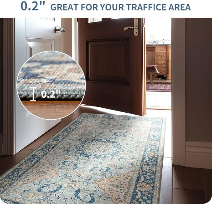 ILANGO Non Slip Runner Rugs for Hallway, 5'x7' ft Distressed Traditional Kitchen Washable, Carpet Runner Floor Mat for Indoor Entryway Bedroom Laundry Room, Easy to Clean