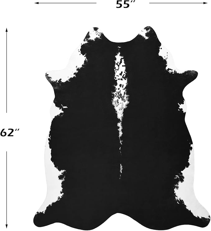 BENRON Premium Cowhide Rug Black, Faux Cow Hide Rugs for Living Room Bedroom Western Home Decor, Non Slip Cute Rug with Irregular Animal Skins and Hides, 4.6 x 5.2ft