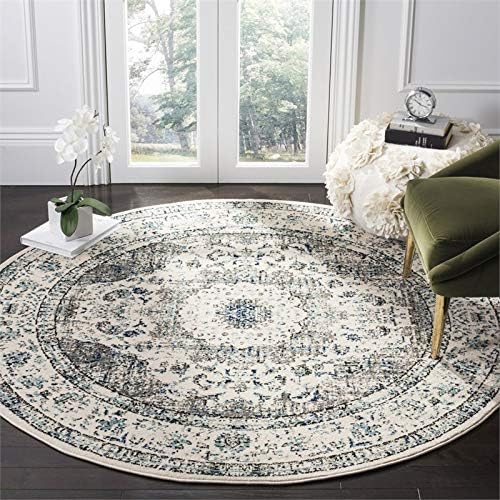 SAFAVIEH Evoke Collection 4' Round Ivory/Grey EVK220D Shabby Chic Oriental Medallion Non-Shedding Dining Room Entryway Foyer Living Room Bedroom Area Rug