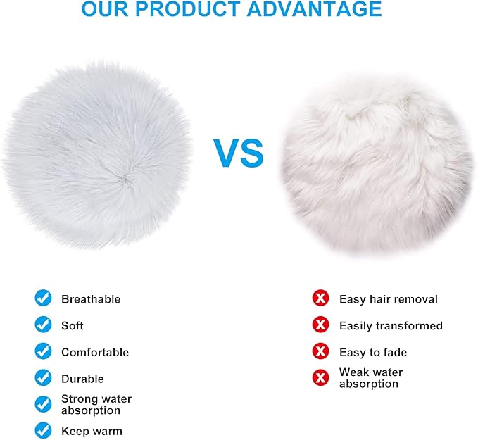 Molain Faux Fur Chair Pad 12 inch Round Cover Seat Cushion Pad Carpet Mat Soft Fluffy Area Rug for Seat Pad Couch Pad,Photographing Background of Jewelry(White)
