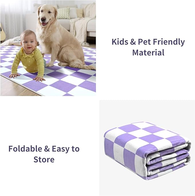 Terrug Purple and White Checkered Rug for Living Room Bedroom, 3x5 Soft Washable Area Rug with Non Slip, Low Pile Stain Resistance Carpet for Kids Room Entryway Kitchen Dorm