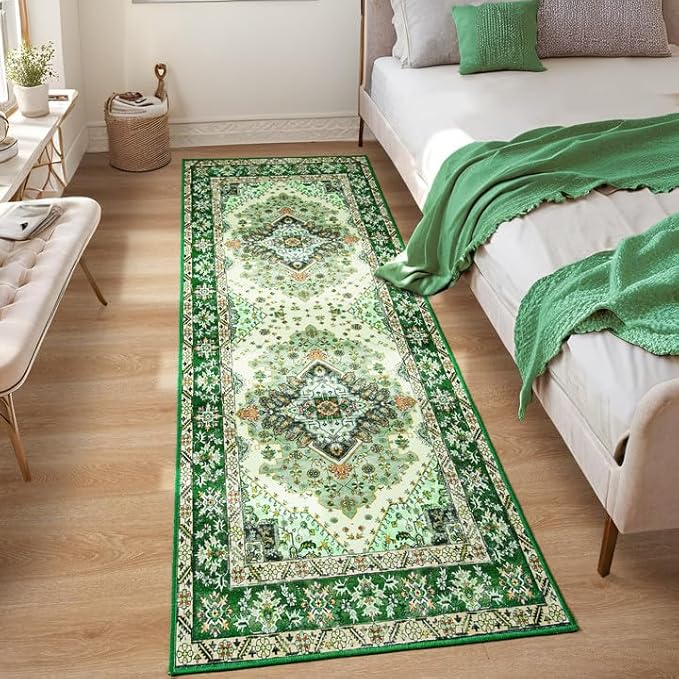 Noahas Green Hallway Runner Rug 2x6,Vintage Machine Washable Kitchen Runner Area Rugs with Rubber Backing Non Slip Print Carpet for Hallways,Entryway,Laundry Room,Bathroom,Home Decor