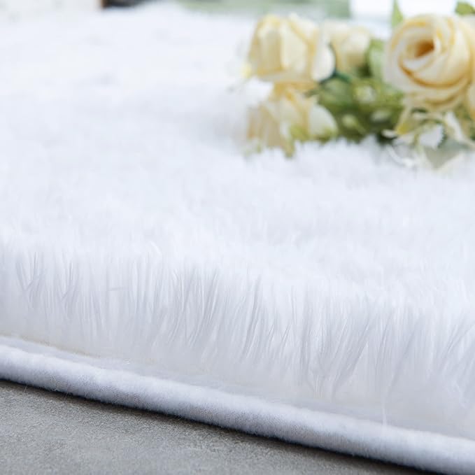 TWINNIS Super Soft Shaggy Rugs Fluffy Carpets 6x9 Feet, Indoor Modern Plush Area Rugs for Living Room Bedroom Kids Room Nursery Home Decor, Upgrade Anti-Skid Rectangular Fuzzy Rug, White