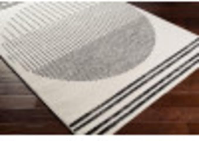 Livabliss Penrod Modern Geometric Area Rug,5'3" Square,Black/Ivory