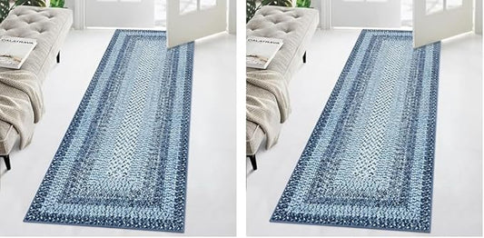 Washable Runner Rug 2x6 Runners for Hallways Non Slip Bathroom Rugs Modern Area Rug Soft Bedroom Rug Farmhouse Throw Rugs Kitchen Rugs Entryway Rugs Indoor Stain Resistant Carpet 2'x6' Blue