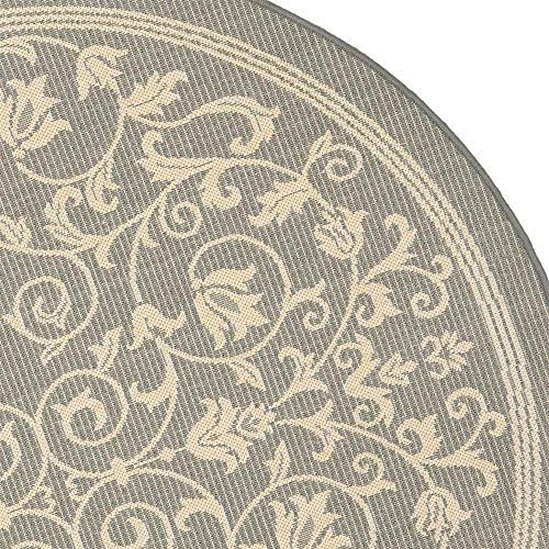 SAFAVIEH Courtyard Collection Area Rug - 5'3" Round, Grey & Natural, Scroll Design, Non-Shedding & Easy Care, Indoor/Outdoor & Washable-Ideal for Patio, Backyard, Mudroom (CY2098-3606)