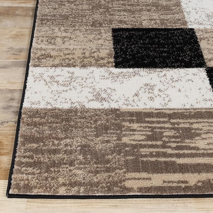 Superior Indoor Runner Rug, Jute Backed, Modern Geometric Patchwork Floor Decor for Entryway, Hallway, Bedroom, Office, Living Room, Hardwood Floors, Rockwood Collection, 2' x 3', Ivory/Beige