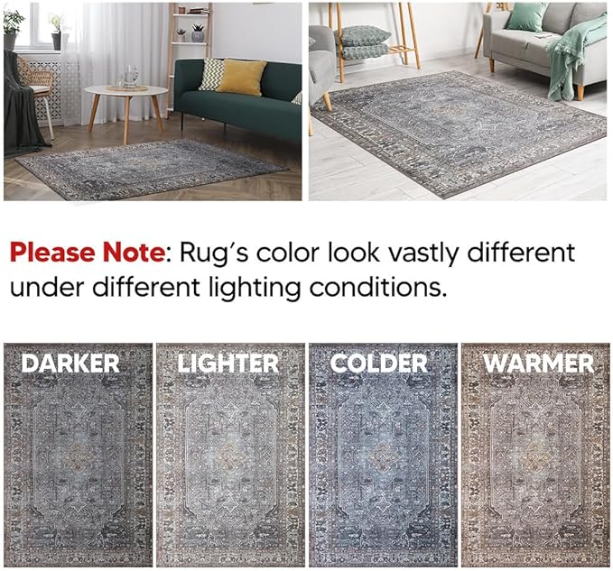 Keen Home Design Machine Washable Area Rugs with Non-Slip Backing,Ideal for Hallway,Living Room,Bedroom,Kitchen and Laundry Room,Vintage Moroccan and Low Pile Rug-(2'6''x10'),Smoke Grey/ Cold Green