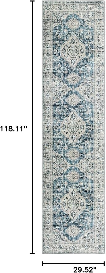 Lahome Oriental Hallway Runner Rug, 2.5x10 Washable Runner Ultra-Thin Hallway Rug for Bedroom Entryway, Soft Long Carpet for Kitchen Bathroom ‎Laundry Room, Blue