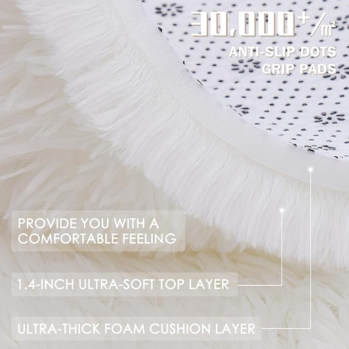 OLANLY 2x4 Machine Washable Runner Rugs for Hallway, Soft Fluffy Shaggy Bedside Rugs for Bedroom, Living Room, Indoor Floor Carpet for Kids Girls and Boys, Nursery Rooms, Home Decor Aesthetic, Ivory