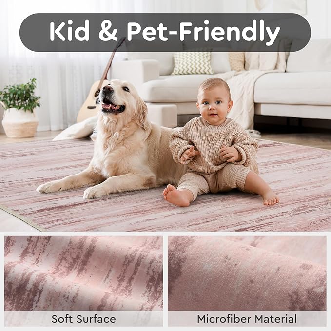 tchdio 2x6 Runner, Modern Abstract Area Rug, Non Slip Rug Runner for Hallways, Soft Indoor Carpet Runner for Bedroom Office Dorm, Pink