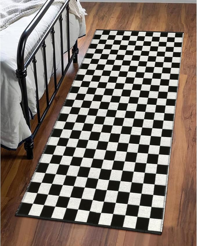 Seavish Checkered Rug, 2x4 Ft Moroccan Checkerboard Rug Black and White Outdoor Washable Runner Rug Cotton Woven Area Rugs Reversible Floor Mat for Front Door Bedroom Entryway Hallway Entryway