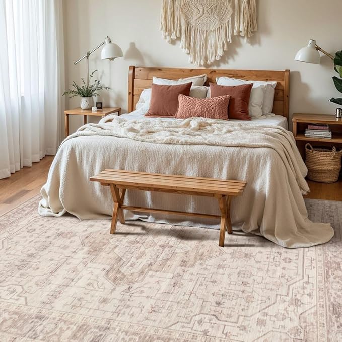 5x7 Washable Area Rug for Living Room & Bedroom, Large Soft Pink Rugs for Girls Women, Non Slip, Durable Low Pile Carpet, Vintage Carpets for Office, Dining Room, Kids Room and Farmhouse