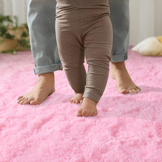 YJ.GWL Area Rugs for Living Room Bedroom, 4x6 Machine Washable Large Pink Carpet, Soft Fluffy Shaggy Thick Big Shag Indoor Floor Rug for Kids Boy and Girls Room Dorm Home Decor Aesthetic
