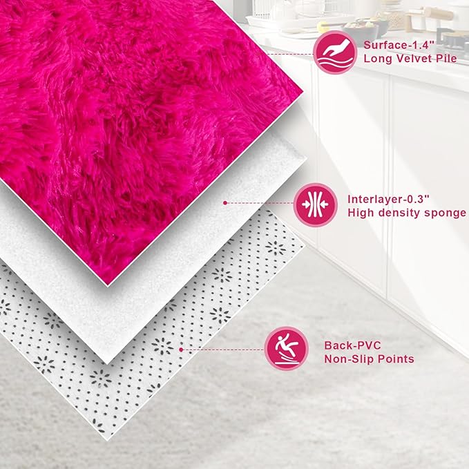 Ultra Soft Rug for Living Room, 6X9 Ft Hot Pink Fluffy Shag Area Rug for Bedroom, Modern Shaggy Carpets Fuzzy Rug for Teens Dorm, Upgrade Anti-Skid Durable Fuzzy Plush Carpet