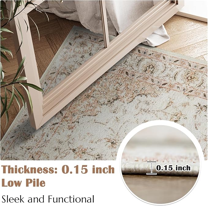 jinchan Kitchen Runner Rug 3x10 Vintage Floral Machine Washable Non-Slip Hallway Rug with Rubber Backing Ultra-Thin Carpet Runner for Bedroom Laundry Room Living Room (3x10ft,Blush)