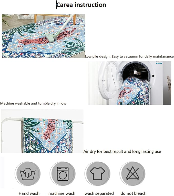 Washable Blue Rugs Thin Oriental Boho Vintage Tropical Leopard 4ft Round Area Rugs for Bedroom Kitchen Dining Living Room Office Distressed Jungle Plants Indoor Entryway Circle Carpet