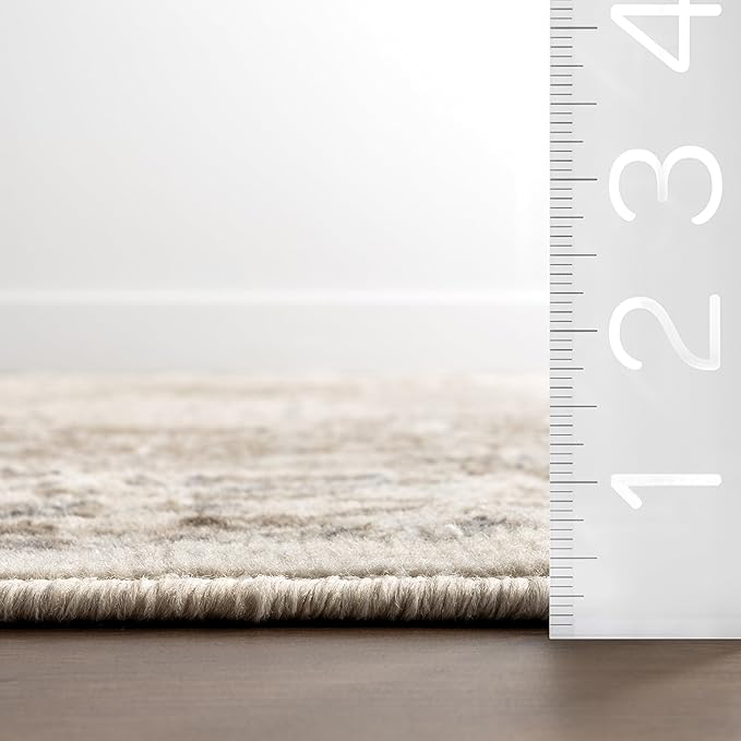 nuLOOM 8' Round Becca Traditional Tiled Area Rug, Becca Beige, Faded Transitional Design, Stain Resistant, for Bedroom, Dining Room, Living Room, Hallway, Office, Kitchen, Entryway