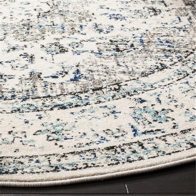 SAFAVIEH Evoke Collection 4' Round Ivory/Grey EVK220D Shabby Chic Oriental Medallion Non-Shedding Dining Room Entryway Foyer Living Room Bedroom Area Rug