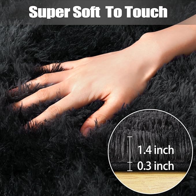 2x3 Rug for Bedroom, Fluffy Area Rugs for Living Room, Small Soft Shag Fuzzy Shaggy Carpets for Kids Boys and Girls Dorm with 4 Non-Slip Rug Tapes (2ft x 3ft, Tie-Dyed Black Grey)