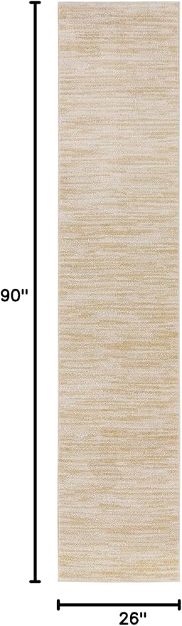Nourison Essentials Indoor/Outdoor Ivory Gold 2'2" x 7'6 Area Rug, Easy Cleaning, Non Shedding, Bed Room, Living Room, Dining Room, Backyard, Deck, Patio (2x8)