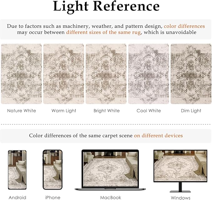 Washable Rug 8x10 Area Rug for Living Room Taupe Vintage Boho Medallion Large Distressed Retro Carpet Non Slip Indoor Low Pile Small Soft Bedroom Dining Room Home Office
