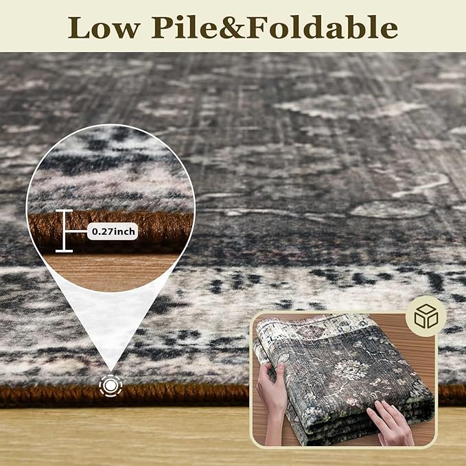 2x3 Oriental Entryway Rug,Washable Non-Slip Small Rugs for Entryway, Ultra-Thin Design for Front Door, Bathroom, Kitchen,Brown Door Mat