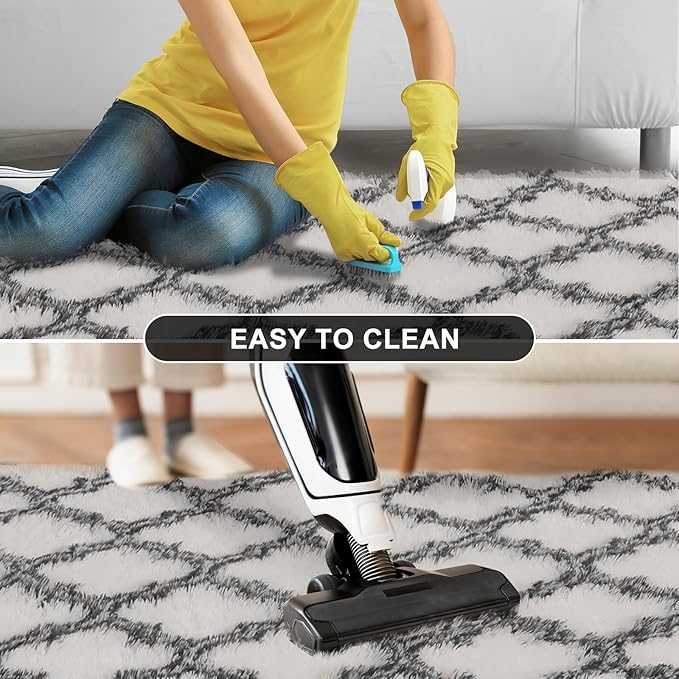 4x5.8 Plush Area Rug, High Pile Rugs for Living Room, Ultra Soft Indoor Carpet for Bedroom, Kids Room, Playroom, Home Decor, Geometric, White/Black
