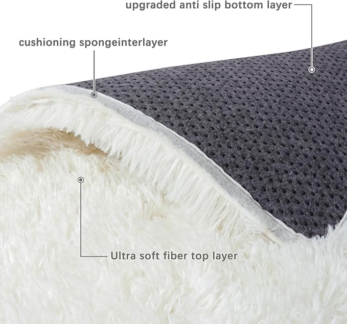 Rugs for Living Room, Area Rug 6x9 Fluffy Shag Floor Carpet, Ultra Soft Plush Modern Indoor Fuzzy Rugs for Bedroom Kids Room Nursery Dorm Home Decor Aesthetic, Cream White