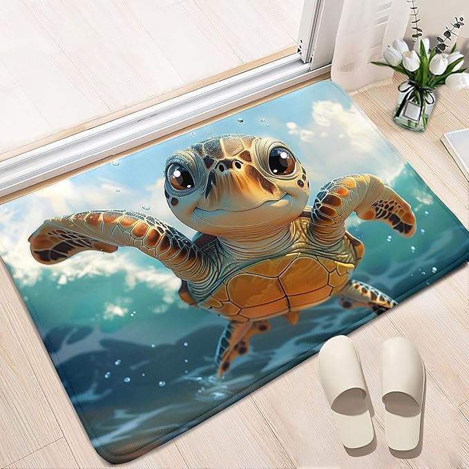 Sea Turtles Carpet Rugs - Kids Sea Turtle Coastal Rug for Bedroom Ocean Life Theme, 35 x 23 Inches