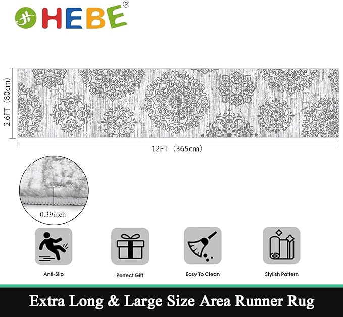 HEBE Hallway Runner Rug 2'8''x12' Washable Vintage Distressed Area Rugs Non Slip Laundry Rug Runner Boho Floor Carpet Runners for Hallways Entryway Laundry Room Kitchen Bathroom
