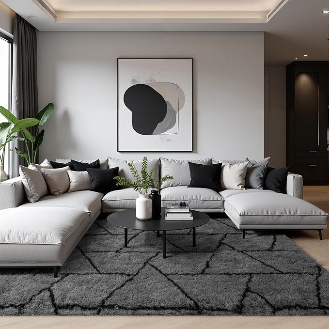 Zentavio Area Rugs for Living Room Large Rugs for Bedroom 5x8 Carpet Fluffy Fuzzy Soft Shag Aesthetic Plush High Pile Gray Throw Rug for Nursery Kids Room Dorm Triangle Grey