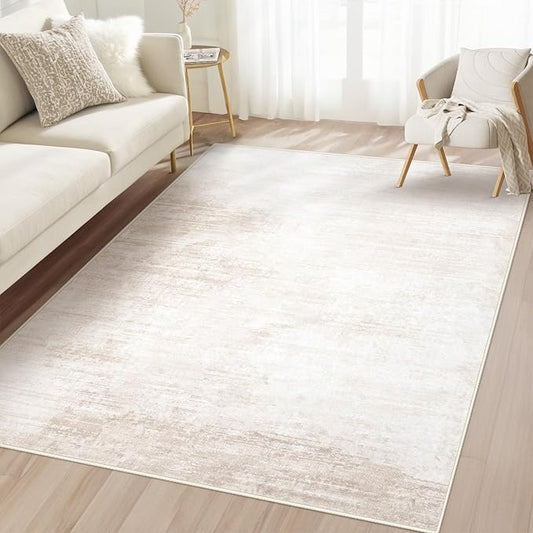 Area Rug 3x5 Washable Rug: Living Room Modern Abstract Rug Soft Non Slip Neutral Rug Stain Resistant Small Rug Indoor Door Mat for Bedroom Kitchen Nursery Hallway Entryway Office(Beige,3'x5')